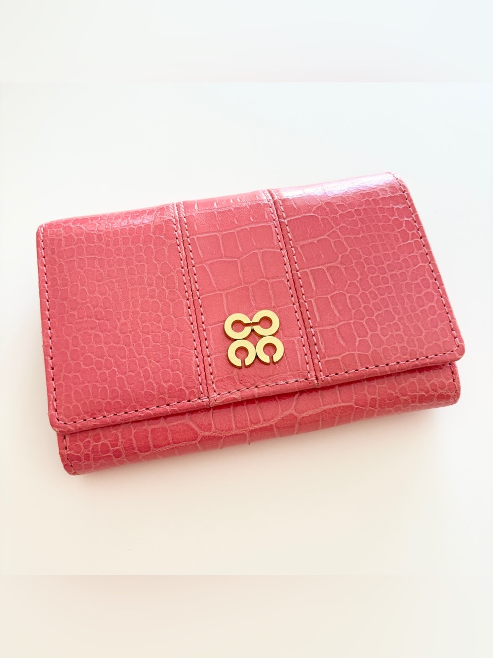 Coach Julia 44505 Coral Pink Croc Embossed Leather Trifold Wallet NWOT